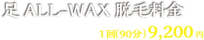 キャンペーン 足ALL-WAX脱毛料金　1回（60分）9,000円